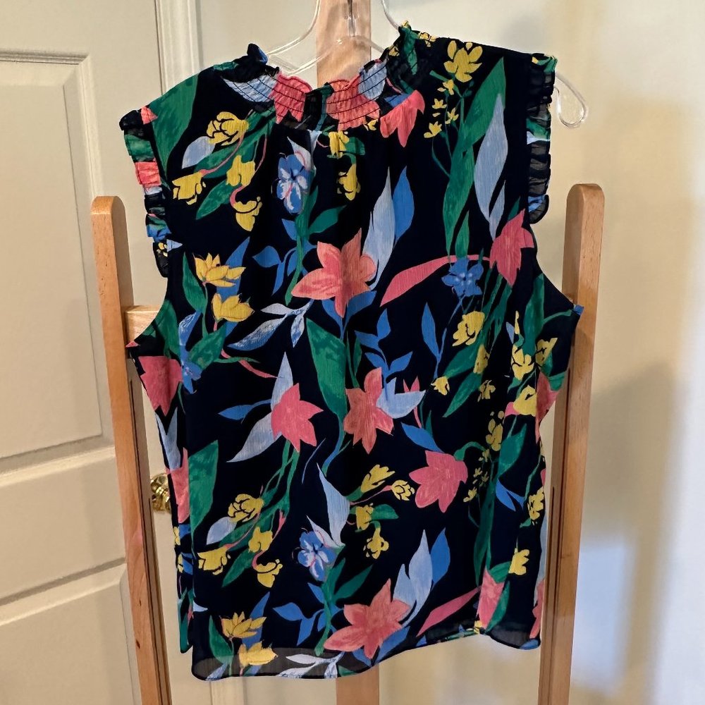 J. Crew Ruffle Mock Neck Lined Sleeveless Blouse Size 12 EUC